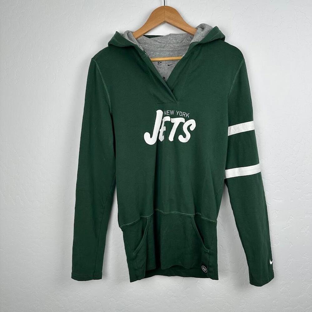 New York Jets Nike Sweatshirt Hoodie Green Womens L Stripes Embroidered NFL